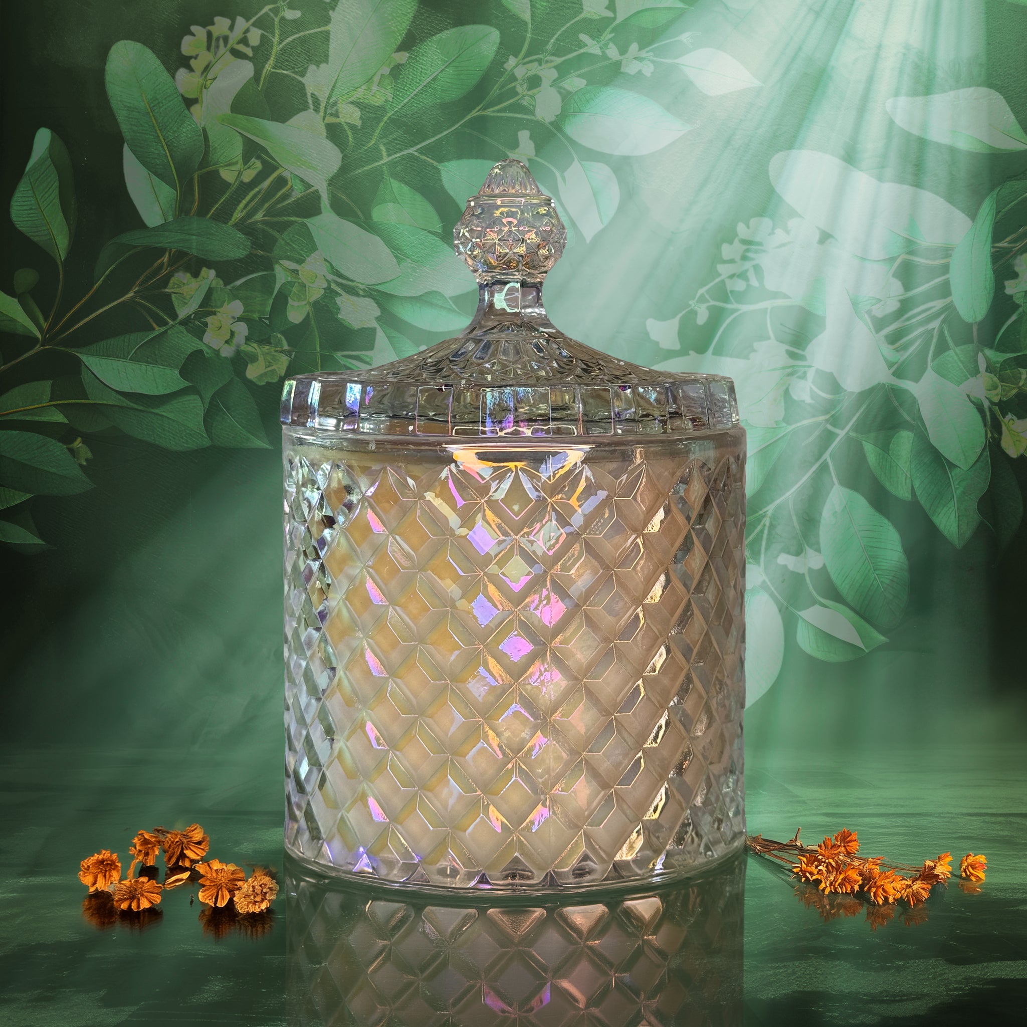 Eternal – Egyptian amber soy candle (double‑wick, dried flowers)