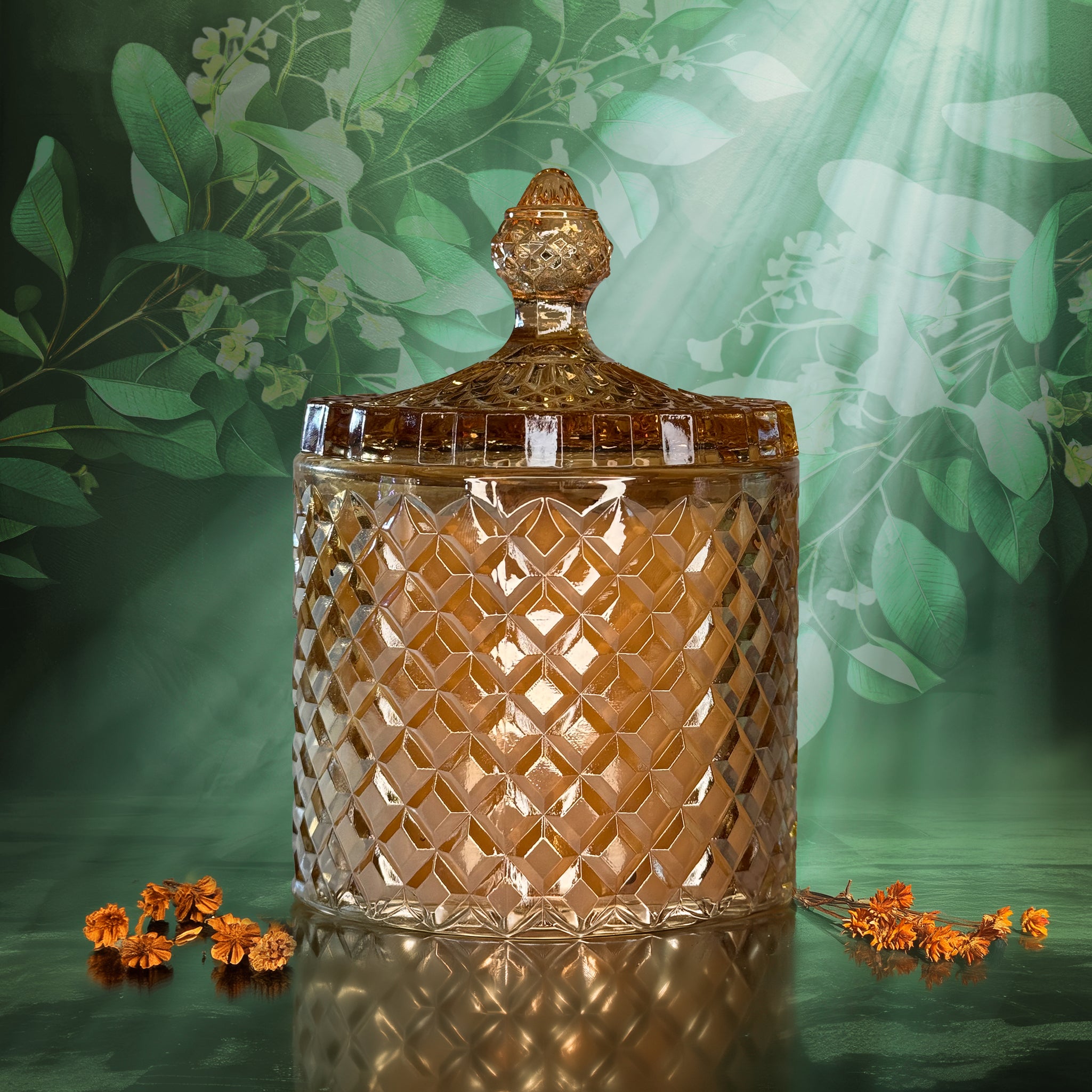 Eternal – Egyptian amber soy candle (double‑wick, dried flowers)