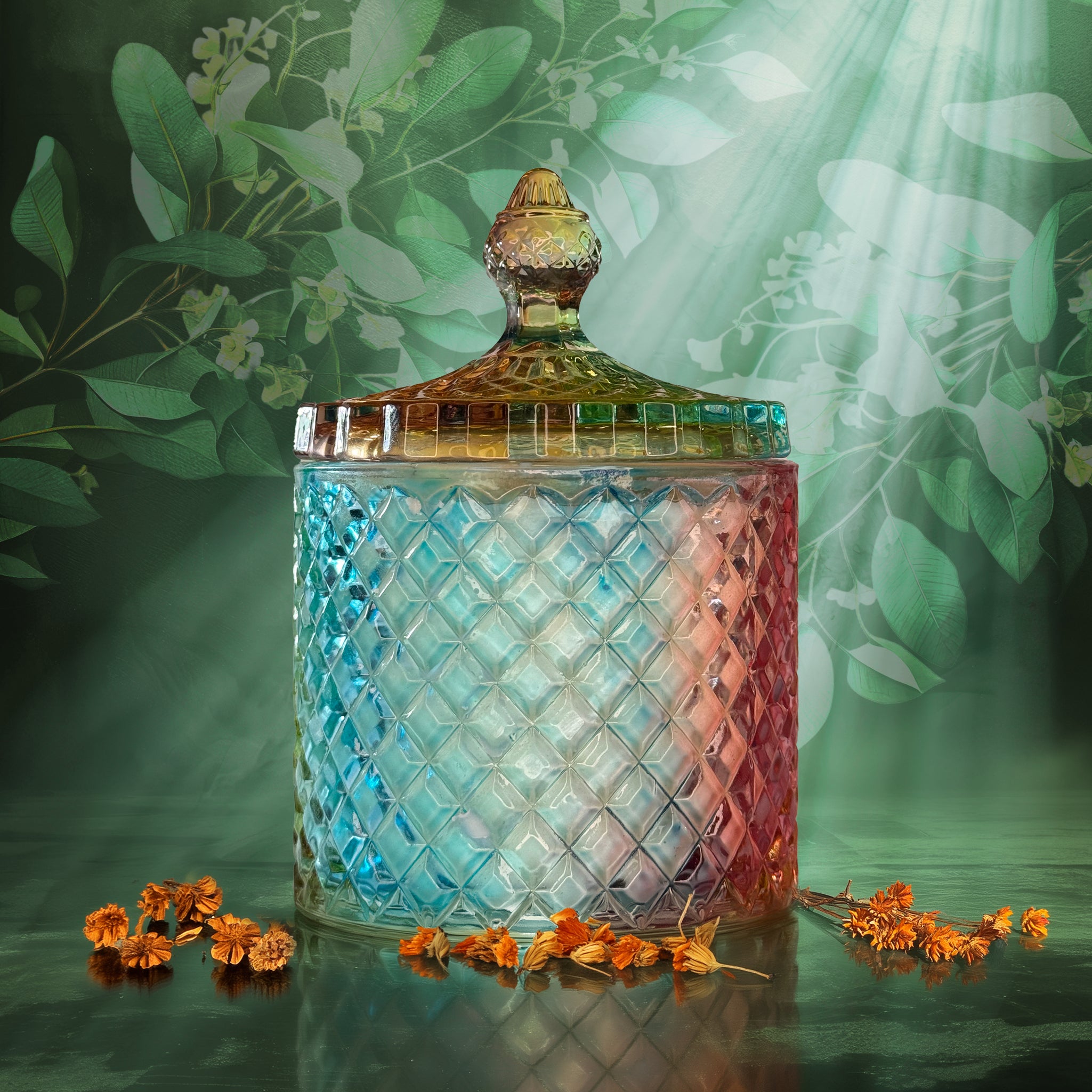 Eternal – Egyptian amber soy candle (double‑wick, dried flowers)