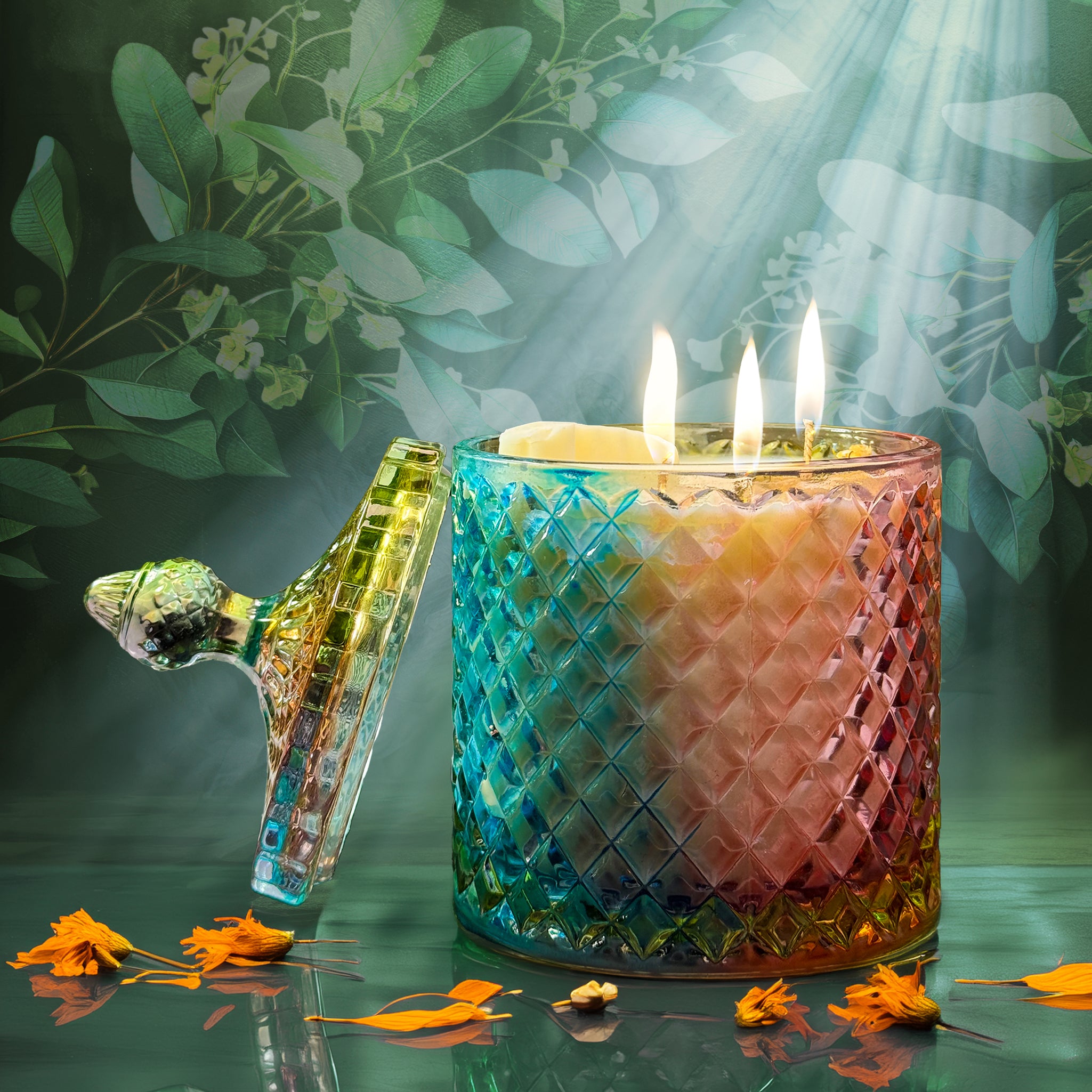 Eternal – Egyptian amber soy candle (double‑wick, dried flowers)