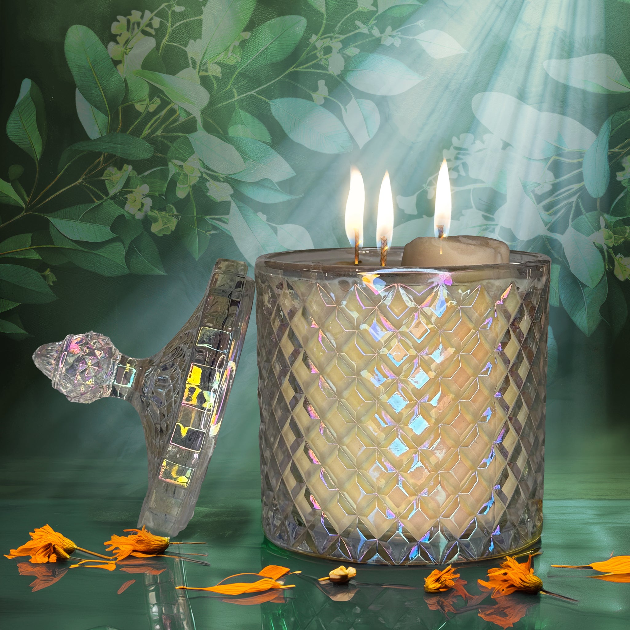 Eternal – Egyptian amber soy candle (double‑wick, dried flowers)