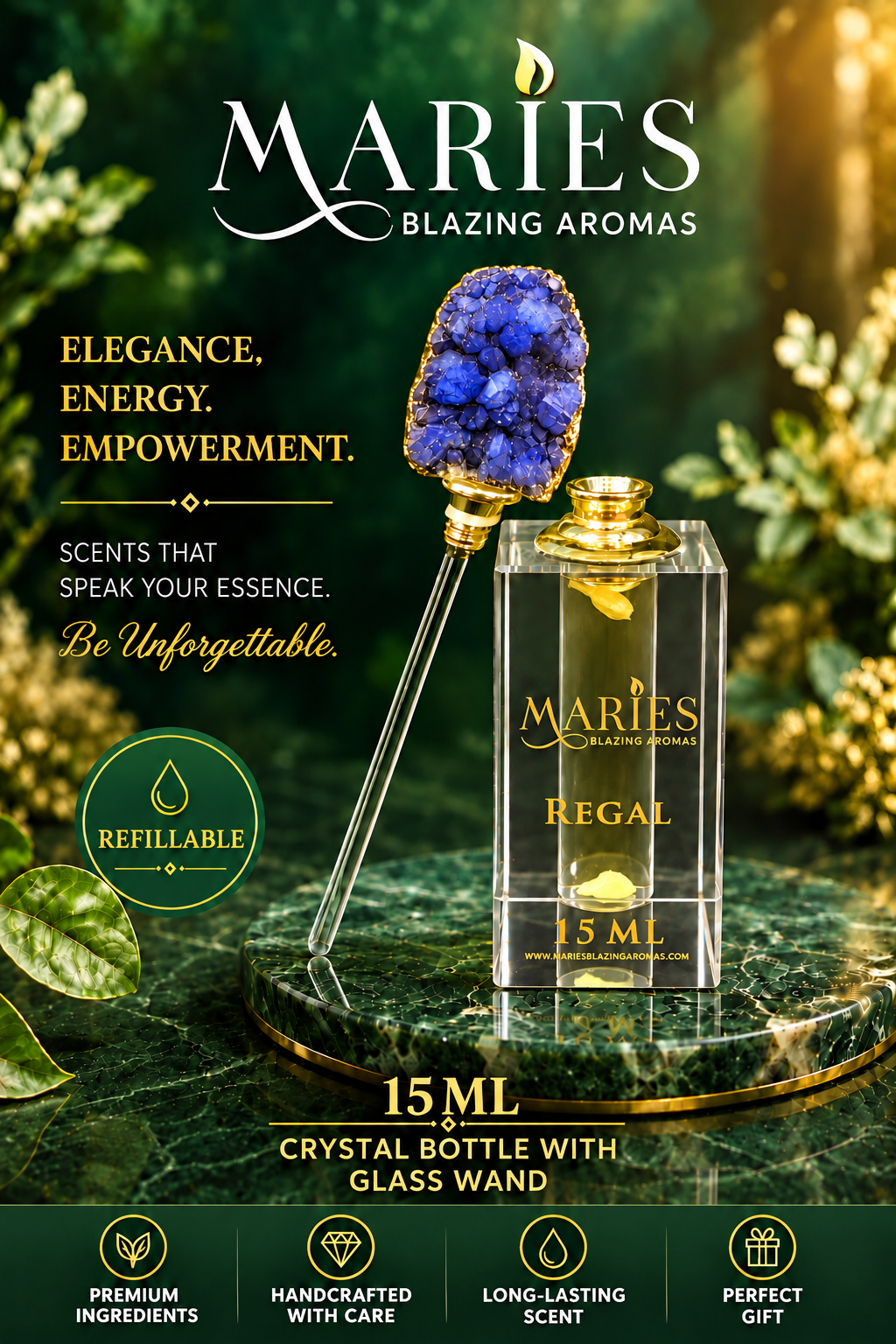 Regal Luxury Perfume Fragrance Oil | Arabian Jasmine Rose Patchouli | Crystal Bottle