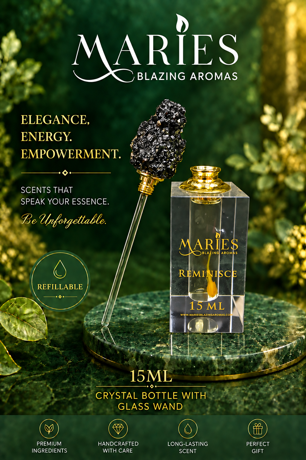 Reminisce Luxury Perfume Fragrance Oil | Bergamot Sandalwood Floral | Crystal Bottle