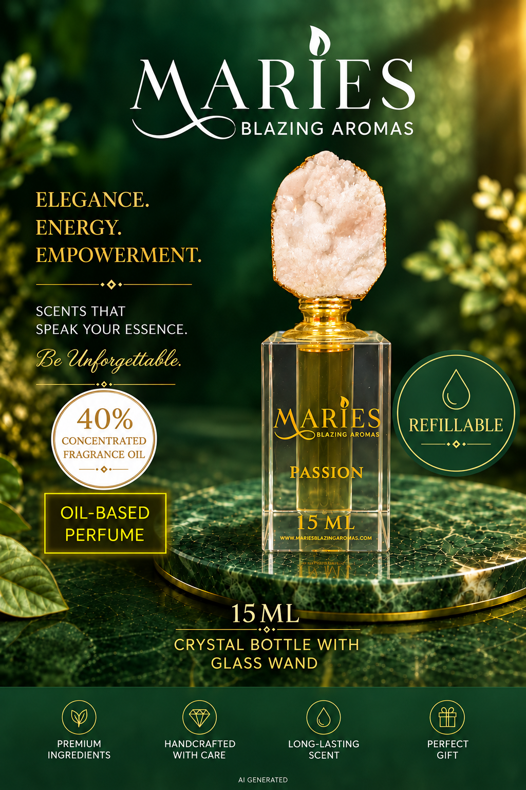 Passion Luxury Perfume Fragrance Oil | Jasmine | Crystal Bottle Gift