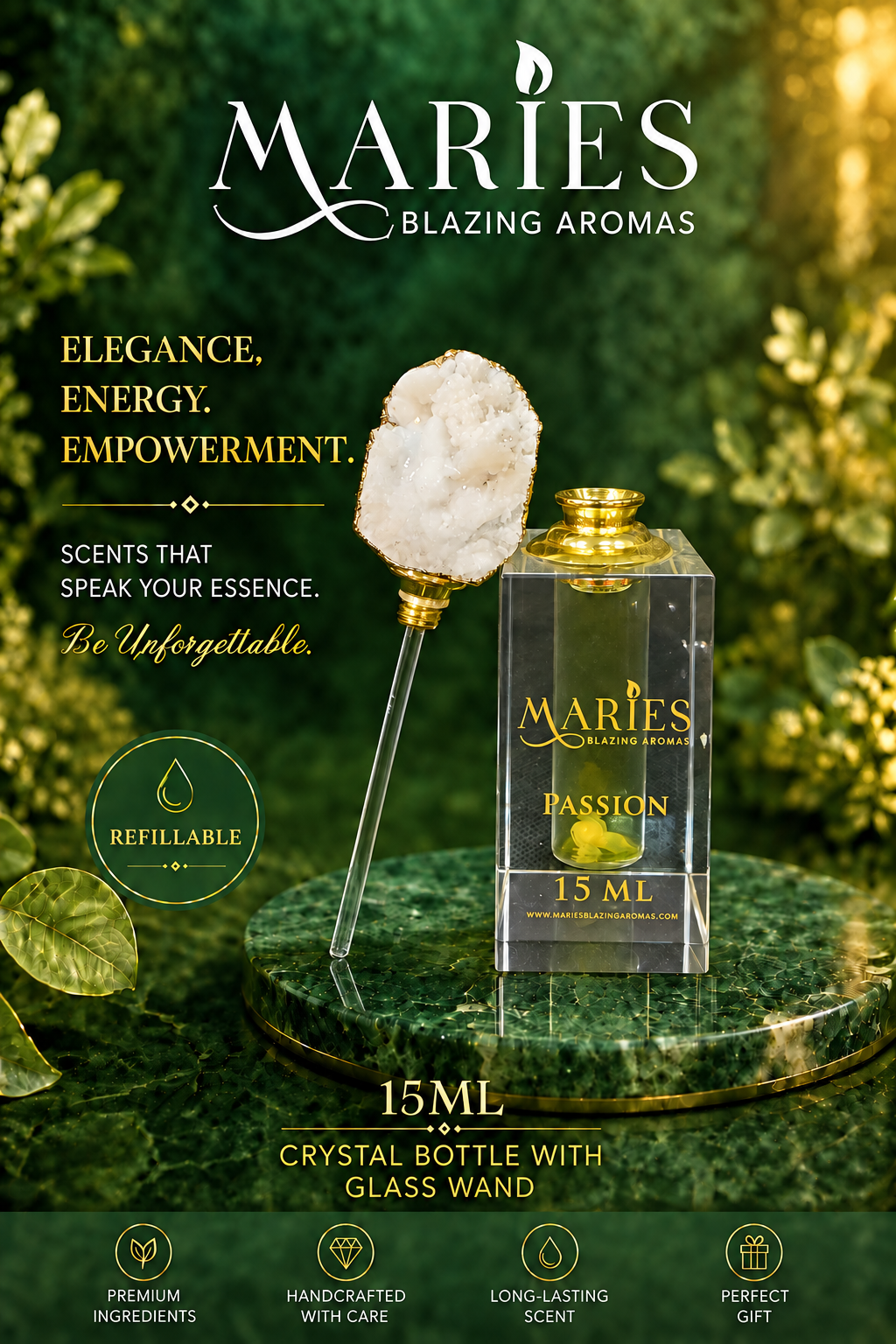 Passion Luxury Perfume Fragrance Oil | Jasmine | Crystal Bottle Gift
