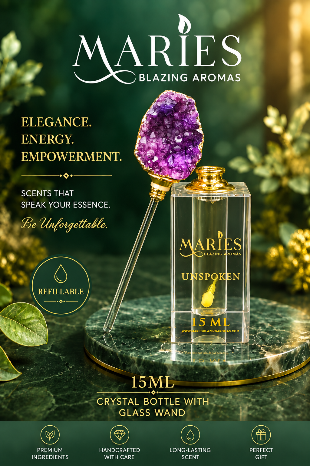 Unspoken Luxury Perfume Fragrance Oil | Bulgarian Rose Orchid Vanilla | Crystal Bottle
