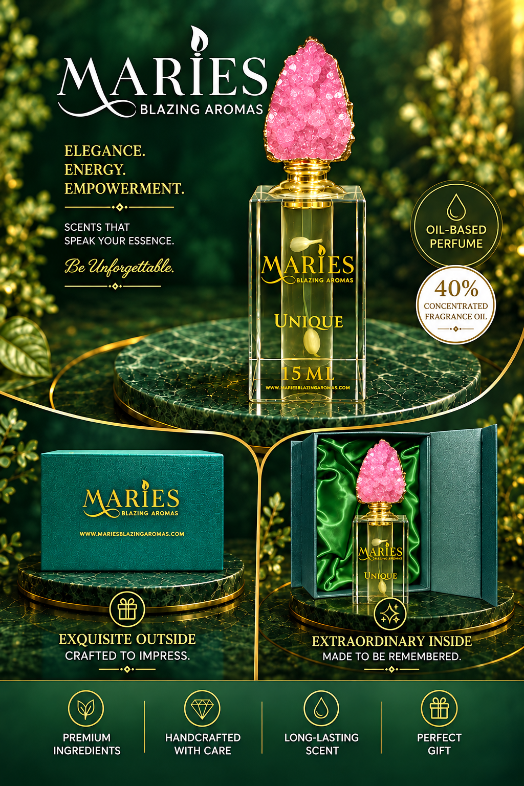 Unique Luxury Perfume Fragrance Oil | Magnolia Jasmine Dark Vanilla | Crystal Bottle