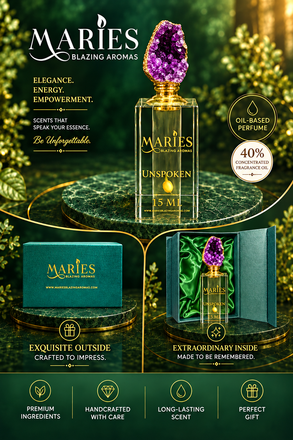 Unspoken Luxury Perfume Fragrance Oil | Bulgarian Rose Orchid Vanilla | Crystal Bottle