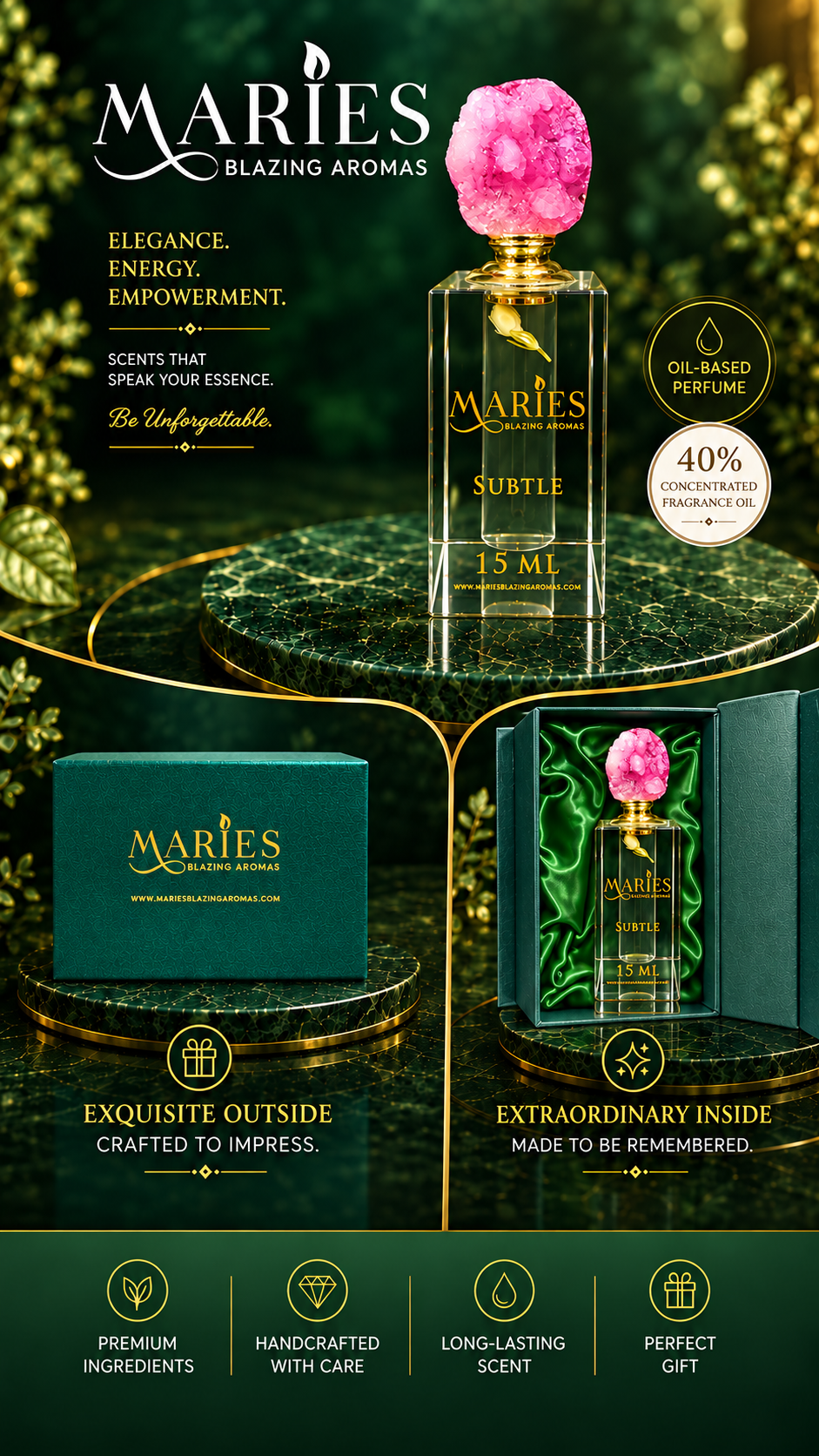 Subtle Luxury Perfume Fragrance Oil | Peony | Crystal Bottle Gift
