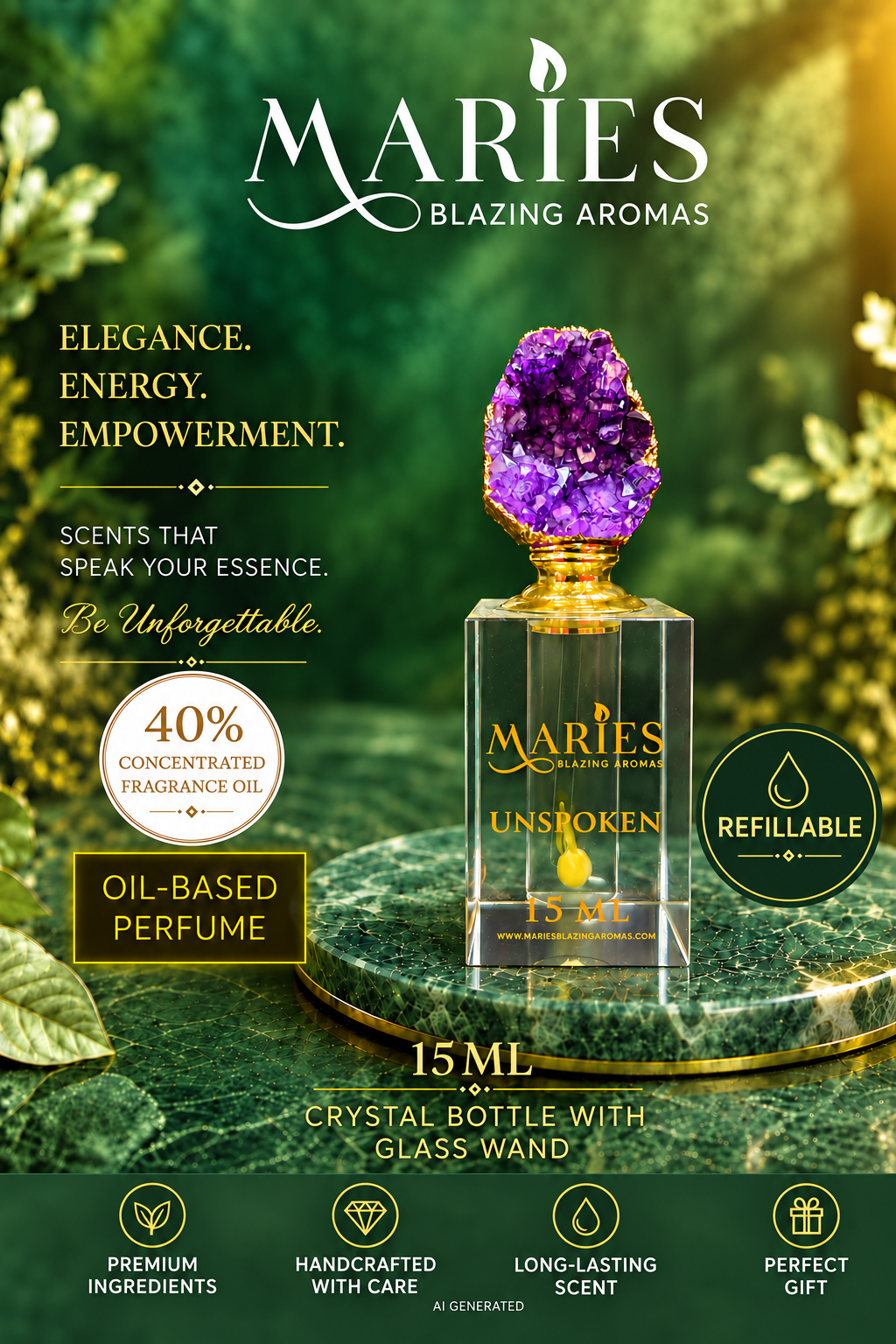 Unspoken Luxury Perfume Fragrance Oil | Bulgarian Rose Orchid Vanilla | Crystal Bottle