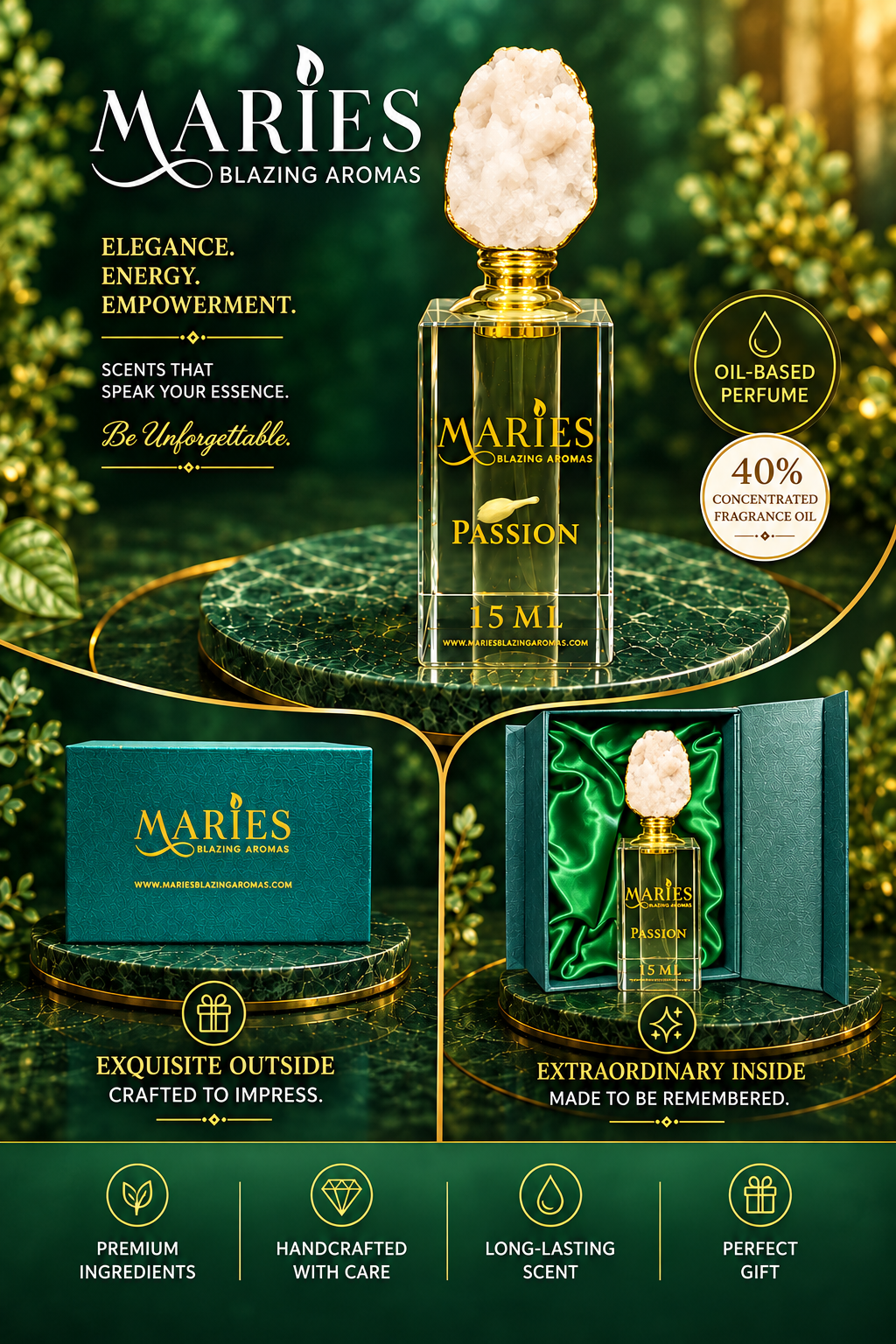 Passion Luxury Perfume Fragrance Oil | Jasmine | Crystal Bottle Gift