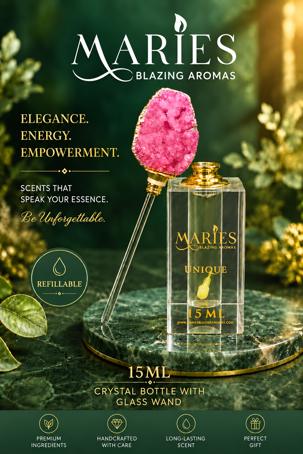 Unique Luxury Perfume Fragrance Oil | Magnolia Jasmine Dark Vanilla | Crystal Bottle